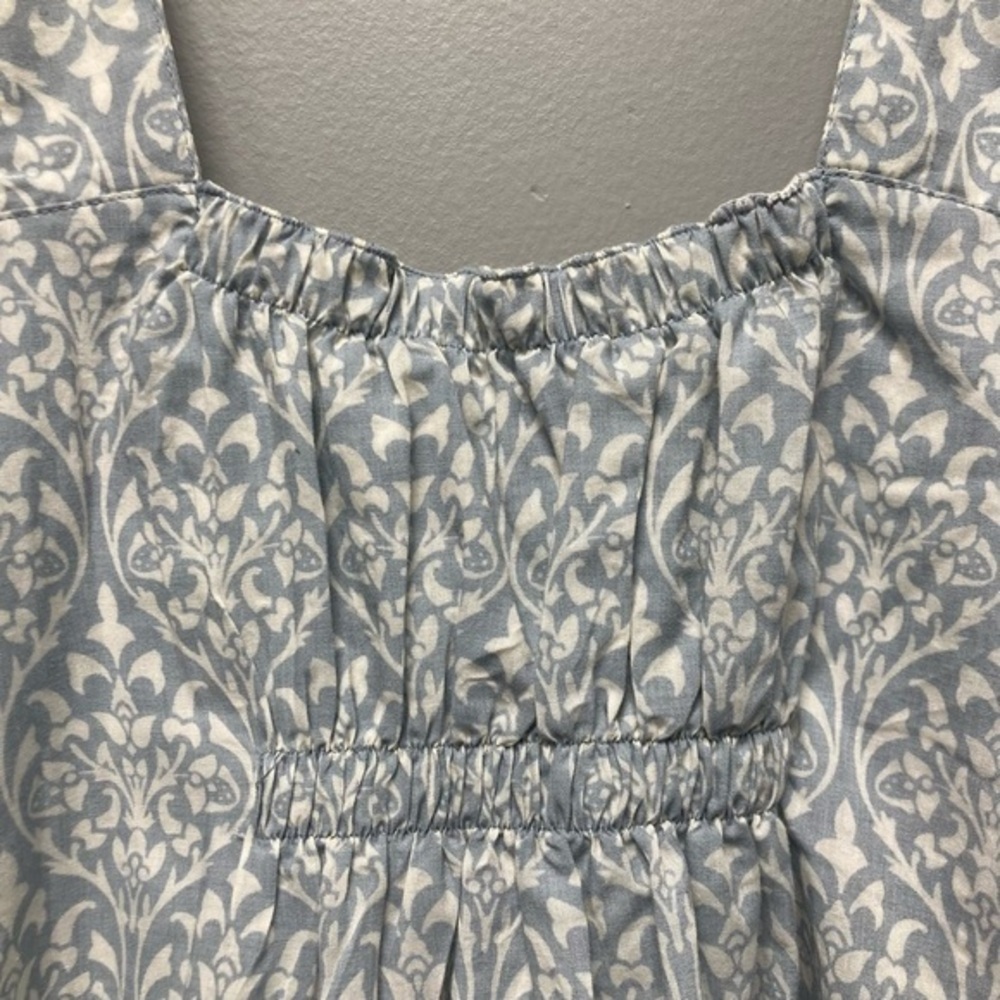 Y2K Maurices Blue White Damask Babydoll Dress XL Smocked Back Sleeveless 2000s - Picture 4 of 7